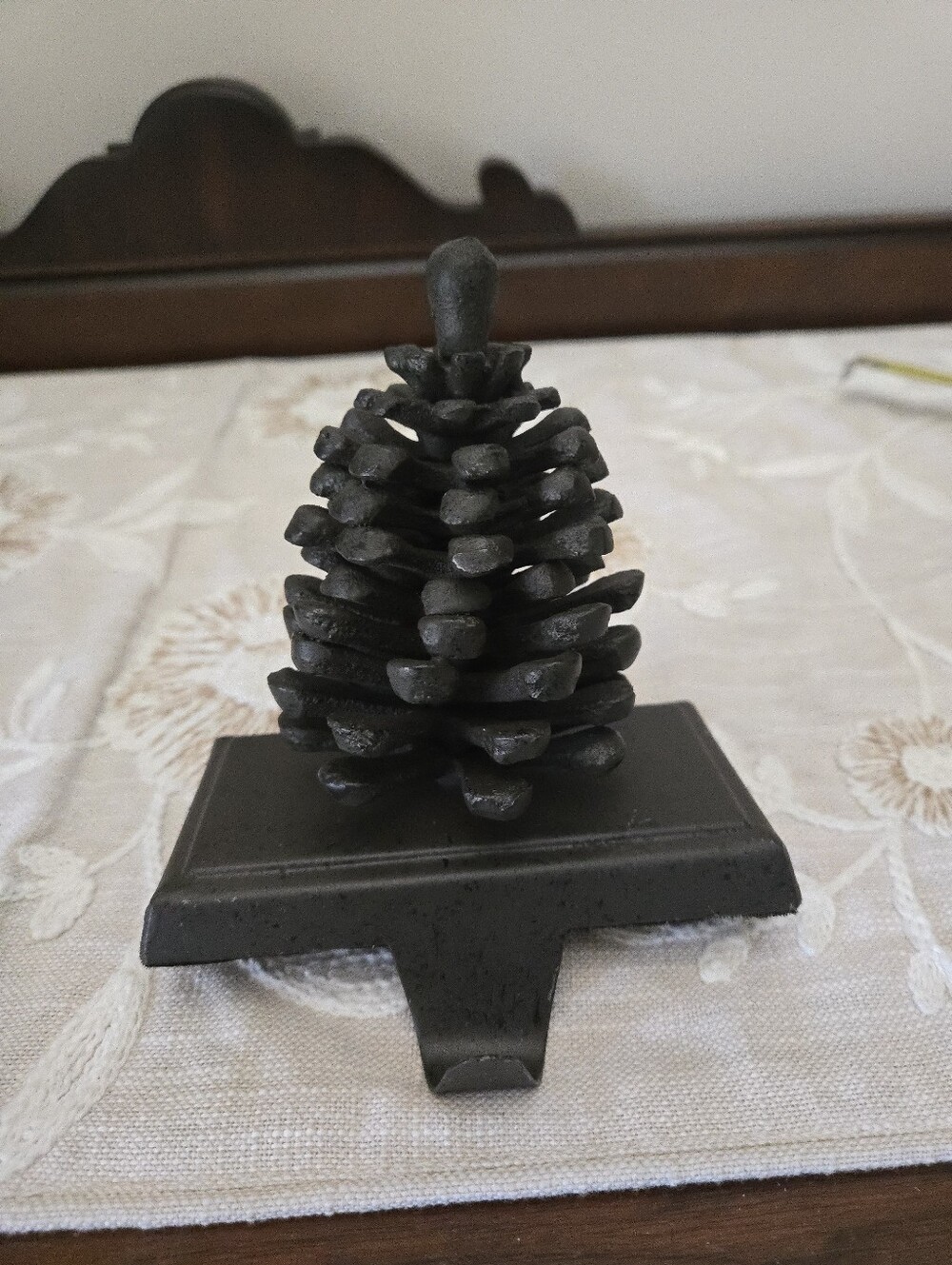 Pinecone Cast Iron Stocking Holder Brown
